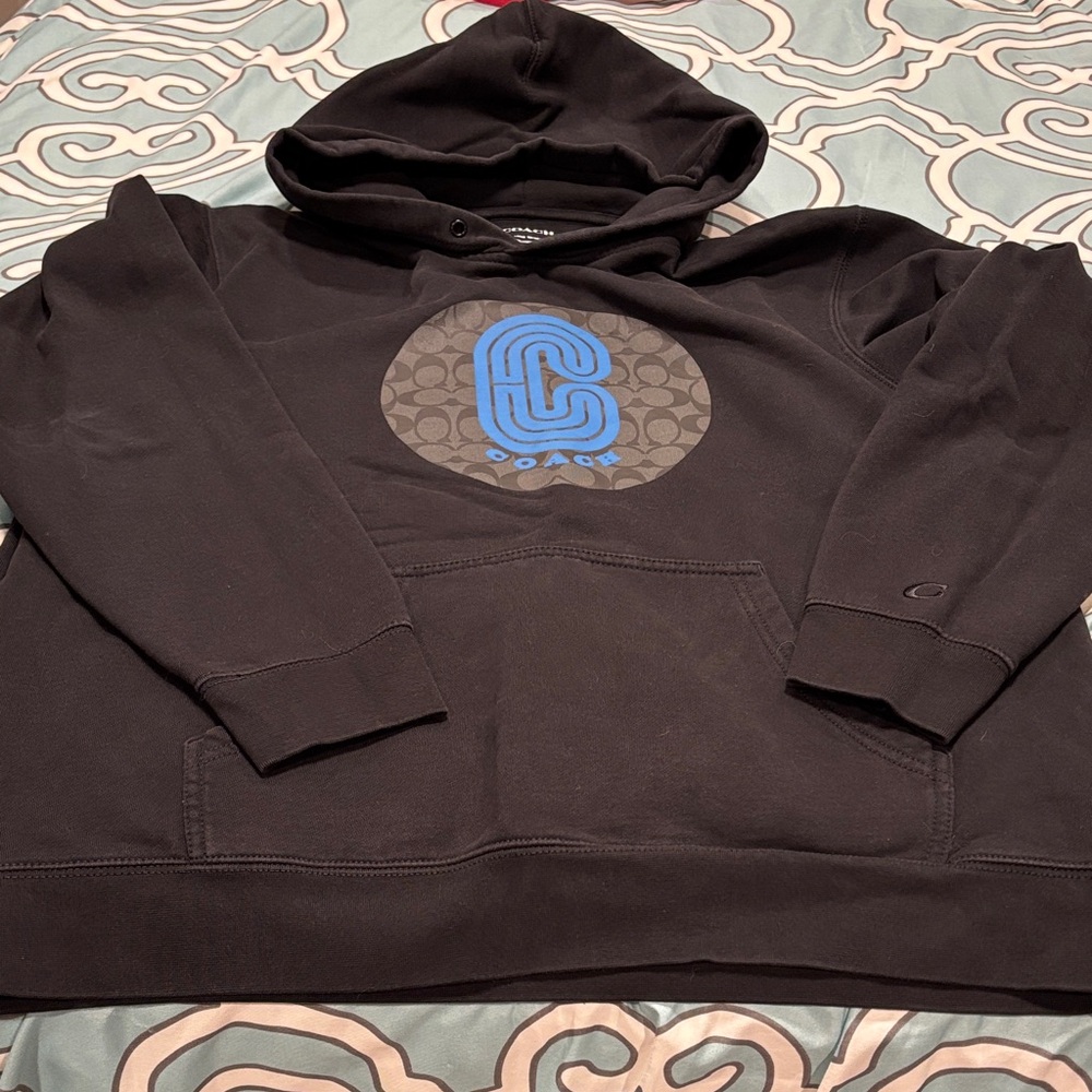 Coach Black Hoodie with Blue Logo Emblem